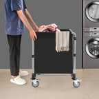Commercial Laundry Cart with Wheels,Folding Laundry Hamper Cart,Heavy Duty Rolling Laundry Basket with Large Capacity,Laundry Sorter Trolley for Home Hotel Apartment (Black, 23.62 * 19.69 * 23.62in)