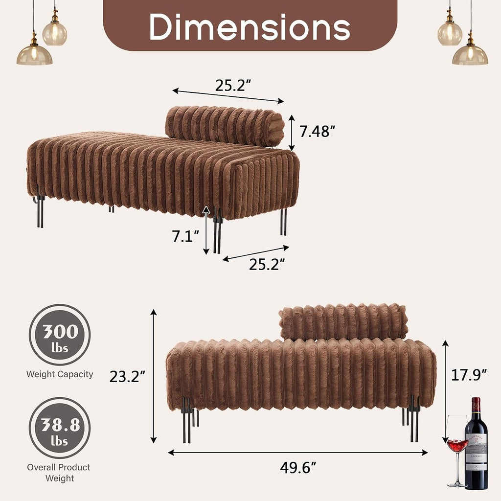 NIOIIKIT 53.2" Loveseat Sofa Couch with Adjustable Backrest, Accent Sofa | Upholstered Small Faux Fur Couch, Golden Legs, Leisure 2-seater Sofa for Bedroom, Living Room, Compact Small Space, Brown