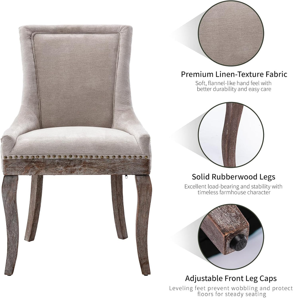 Modern Dining Chairs Set of 4, Fabric Upholstered High Back Chairs with Nailh...