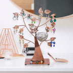 MyGift 14-Inch Modern Bronze Jewelry Organizer Tree with Bird Nest – Holds 48 Earrings, Necklace & Bracelet Stand, Metal Tabletop Display for Rings, Trinkets – Decorative Storage for Home Décor