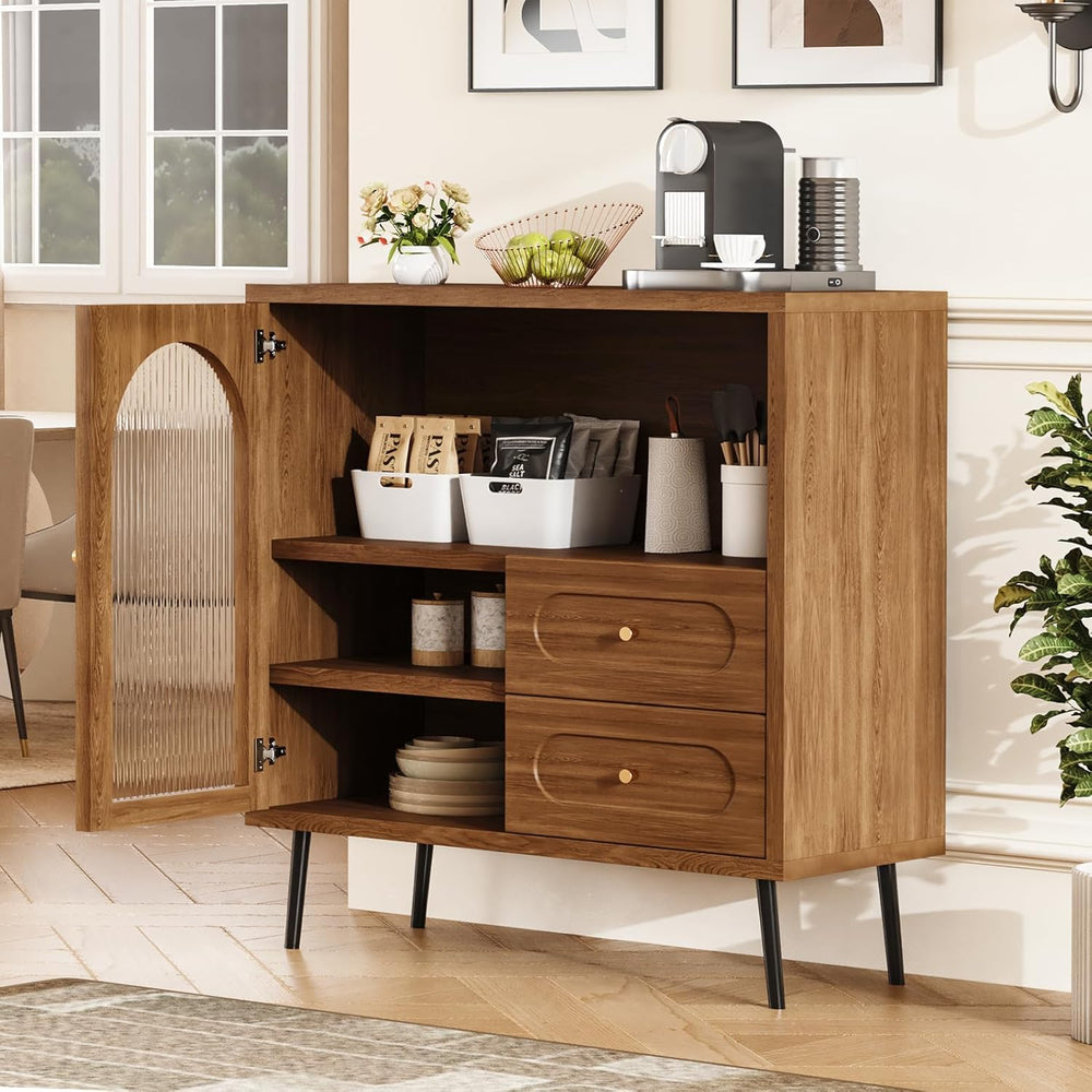 Wood Sideboard Cabinet - Slim Side Board Buffet Cabinet with Storage, Small A...