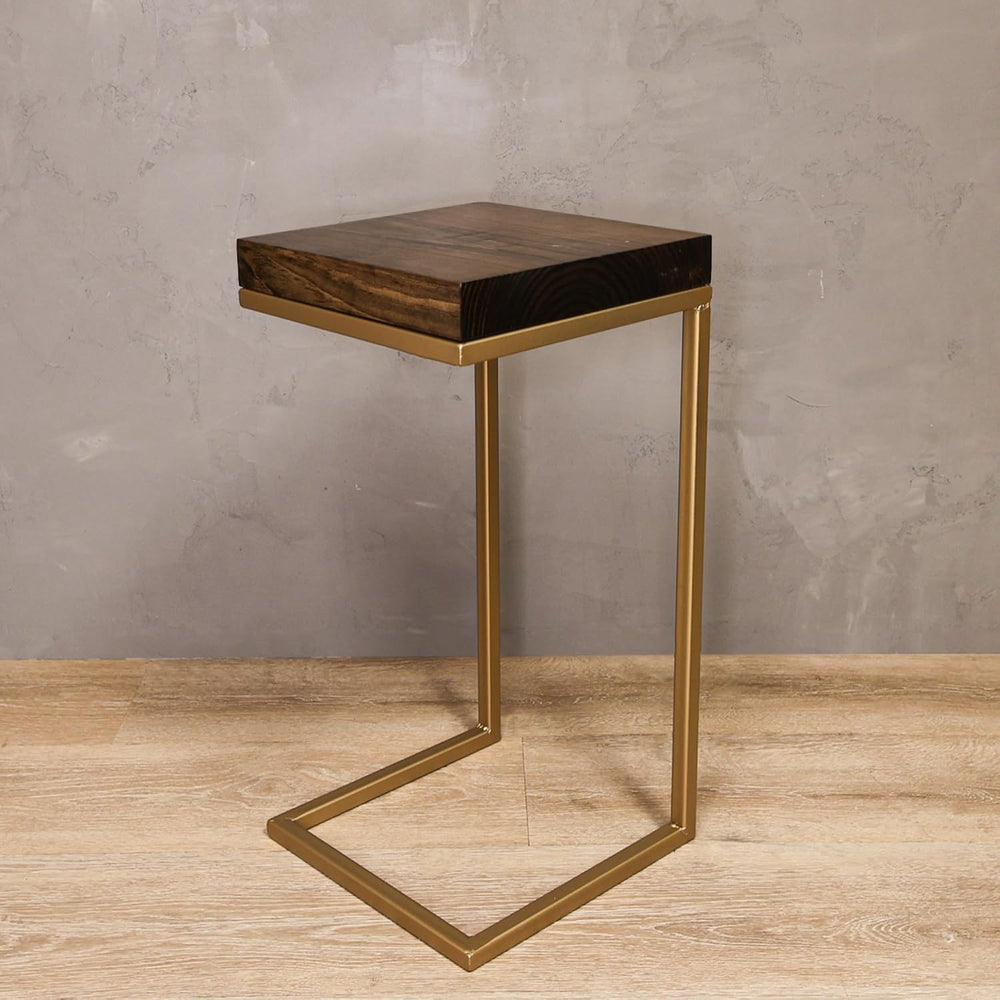 Urbandi C Shape Rustic Side Table for Living Room Couch Tray, Nightstand for ...