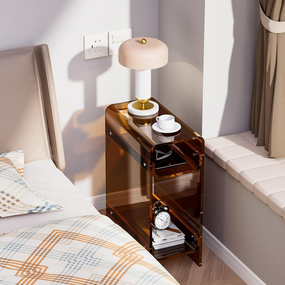 Clear Acrylic Side Table, Narrow Nightstand Bedside Table for Bedroom, Skinny...
