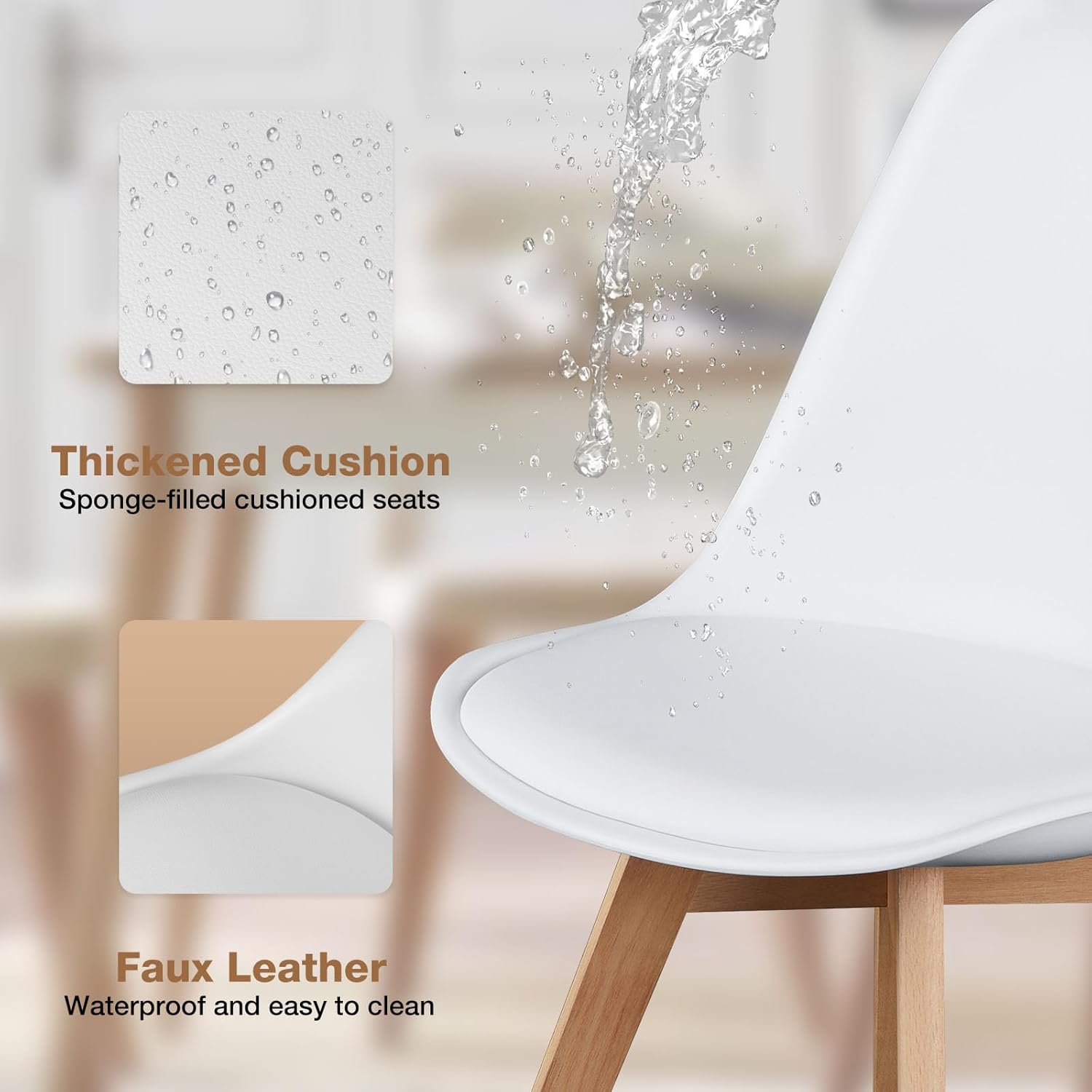 OLIXIS Dining Chairs Set of 4, Mid Century Modern Accent Chairs with Curved Backrest and Wood Legs, PU Leather Upholstered Kitchen Side Chair for Living Room, Bedroom, Outdoor Patio, White