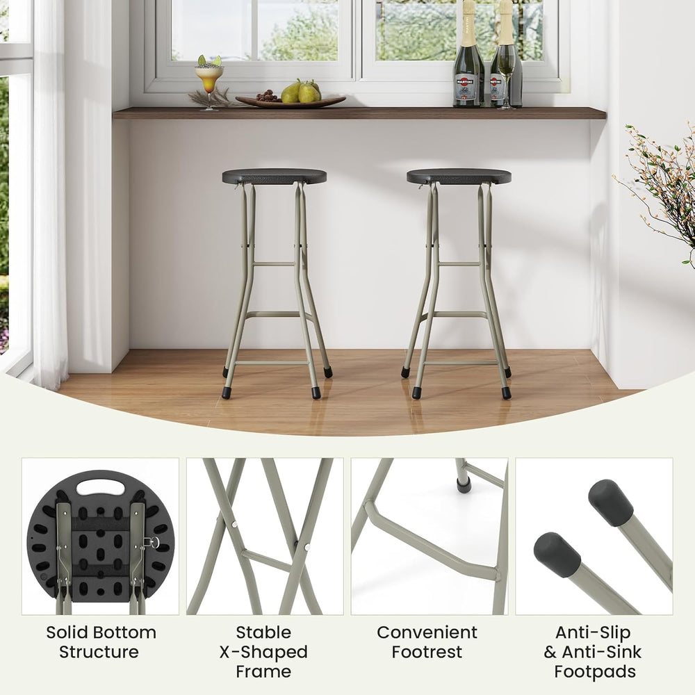 GYMAX Folding Stool, 28in Portable Collapsible Bar Stool with Handle & St...