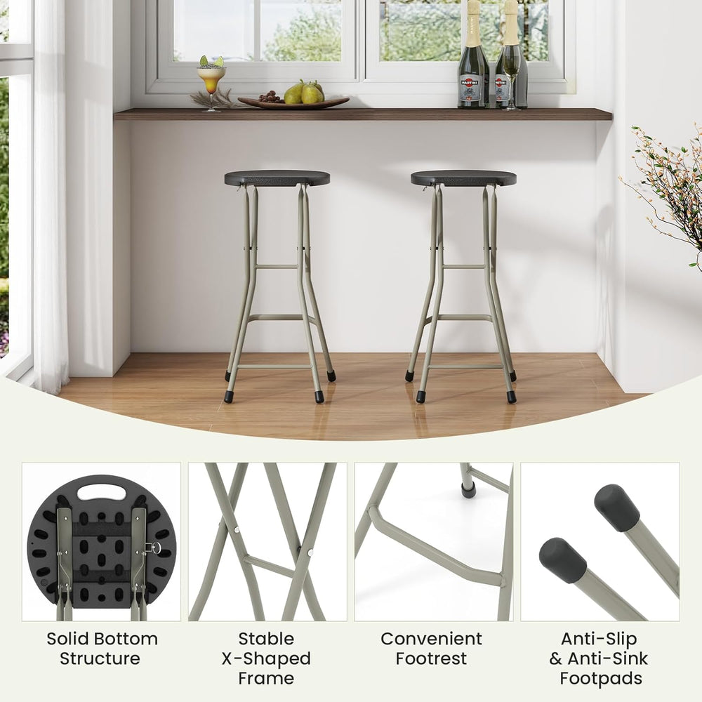 LDAILY Folding Stool, 28’’ Folding Bar Stool with Handle, Footrest, Anti-Slip...