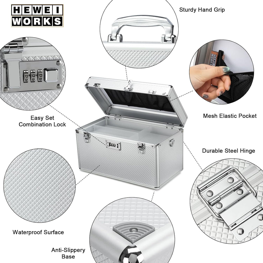 Storage Lock Box with Combination code, Lockable Medicine Storage Case, Empty First Aid Box, Security Lock Box, Multipurpose Lockbox for Home and Outdoor Use (Silver, X-Large)