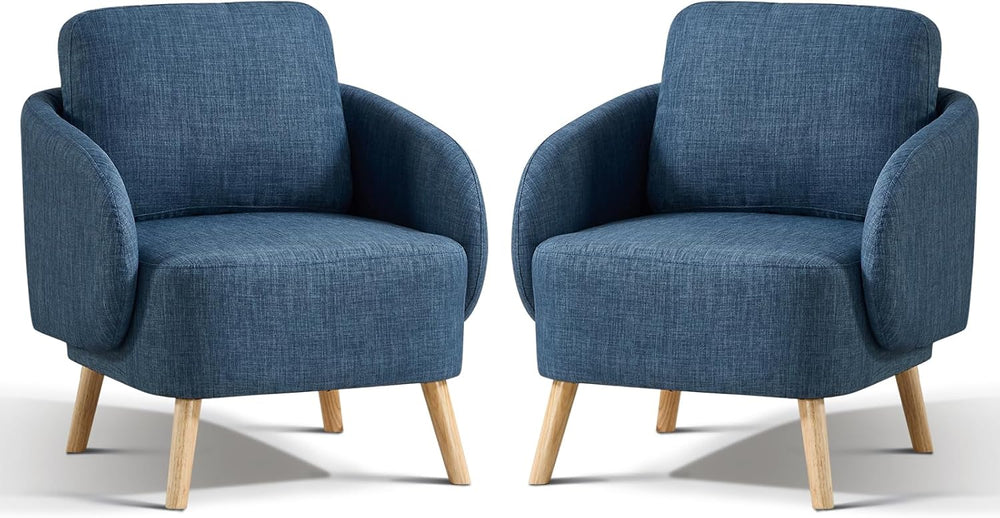 ANJ Premium Linen Accent Chair with Curved Arms, Mid-Century Modern Upholster...
