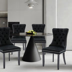 Velvet Upholstered Dining Chairs Set of 4, Modern Style Kitchen Side Chairs with Nailhead Trim and Wood Legs,Metal Pulling Ring for Dining Room Living Room(Black,Set of 4)