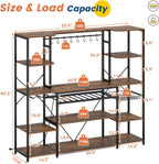 UPOSOJA 62.4in Large Bakers Rack with Power Outlet, Wide Kitchen Microwave Stand with Storage Shelves, 5-Tier Coffee Bar, Wine Rack, Goblet Holder, 8 Hooks, Wire Basket(Rustic Brown, Large)