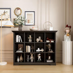 Cube Storage Bookcase with Base - Wooden 3 Tiers Floor Standing Open Shelf Cabinet for Home and Office, 12-Cube Lattice Bookshelf, Black