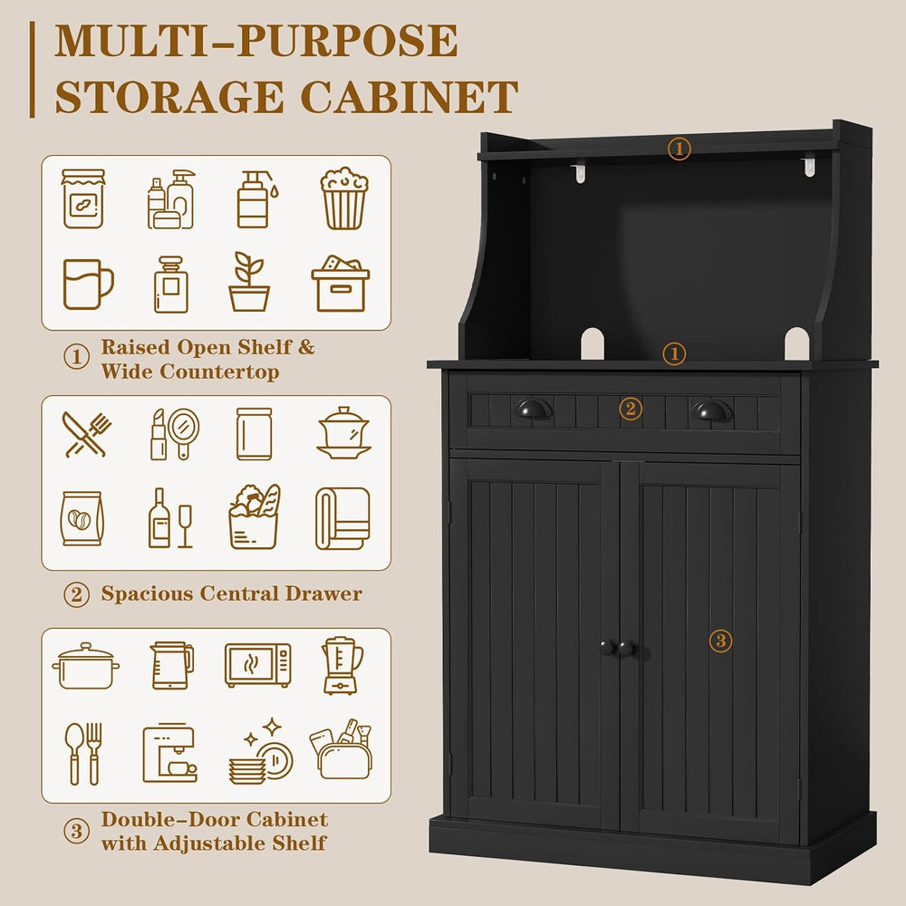 HOLTICO 54" Microwave Storage Cabinet with Doors, Black | Freestanding K...