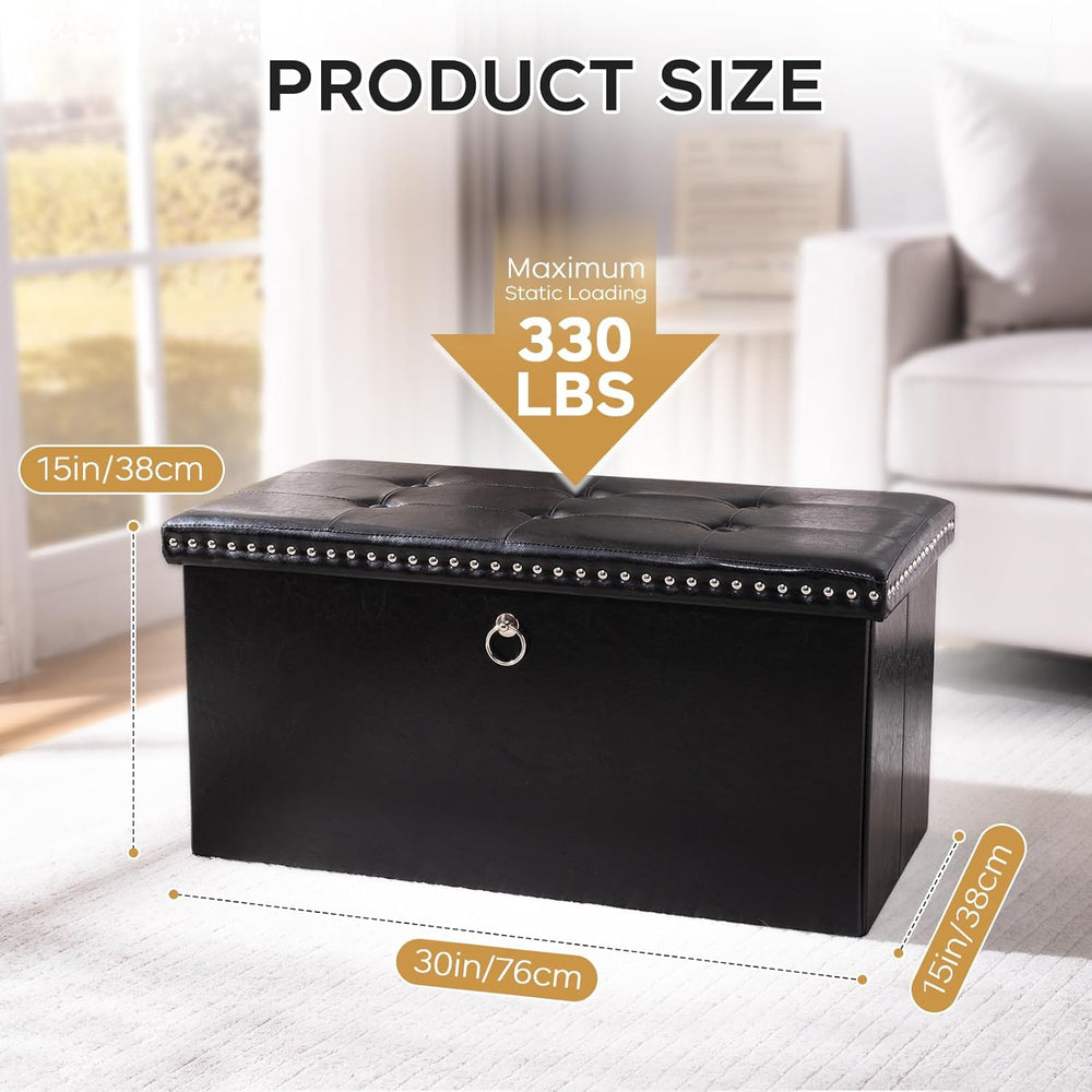 oakvivo Folding Storage Ottoman Bench 30in, Leather Foot Rest Stools Ottoman ...