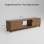70" Fluted TV Stand for TVs up to 75 inch, Mid Century Modern Entertainment Center with 2 Hinged Doors & Open Shelves, Boho Media Console with Adjustable Shelves for Living Room, Walnut