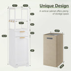 VECELO 53" Tilt Out Laundry Hamper, Tall Bathroom Cabinet with Hidden Removable Basket, 2-Tier Open Shelves, 1 Drawer and 3 Side Hooks for Storage, White