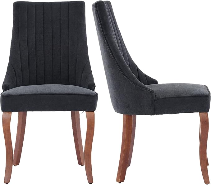 Modern Dining Chairs Set of 2, Mid Century Kitchen & Dining Room Chairs, Fabric Upholstered Kitchen Chairs with Wood Legs, Sillas de Comedor, Easy Assembly, Black, 2 Pieces