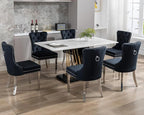 KCC Velvet Dining Chairs Set of 6, Upholstered High-end Tufted Dining Room Chair with Nailhead Back Ring Pull Trim Stainless Steel Legs, Contemporary Nikki Collection Modern Style for Kitchen, Black