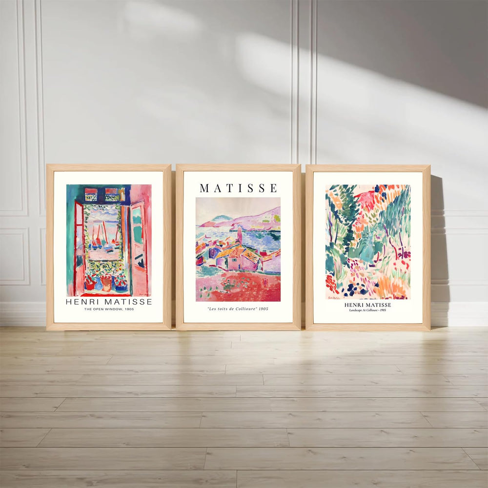 Wooden Framed Matisse Wall Art Set of 3 Abstract Henri Matisse Posters Vintag...