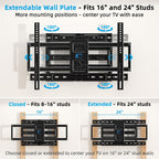 HOME VISION Full Motion Articulating TV Wall Mount for 37-90 Inch TVs up to 176 lbs, Fits 24" Wood Studs (8-24"), Heavy Duty TV Bracket & Mounts, Extendable Arm & Swivel Tilt Level, Max 600x400mm VESA