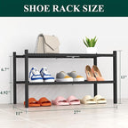 Smiry Shoe Rack, 2 Tier Thick Bamboo Shoe Organizer, Stackable Free Standing Wooden Shoe Storage Shelf for Closet, Entryway, Front Door Entrance, Black