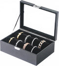 Bracelet Display Holder with Clear Lid, Jewelry Storage Organizer Box Case with Rods for Bangles, Watches, Women (Black)