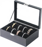 Bracelet Display Holder with Clear Lid, Jewelry Storage Organizer Box Case with Rods for Bangles, Watches, Women (Black)