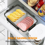 Deli Meat Container for Fridge Organizers and Storage, Ham and Cheese Container for Fridge, 11 Inches Long Lunch Meat Containers for Refrigerator, 2 Compartment Snack Containers with Clear Lid