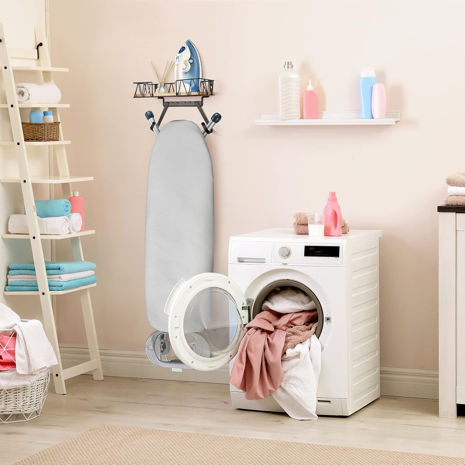 TJ.MOREE Ironing Board Holder Wall Mount - Laundry Room Iron and Ironing Board Hanger Laundry Room Decor Organization and Storage (T&V Shaped)