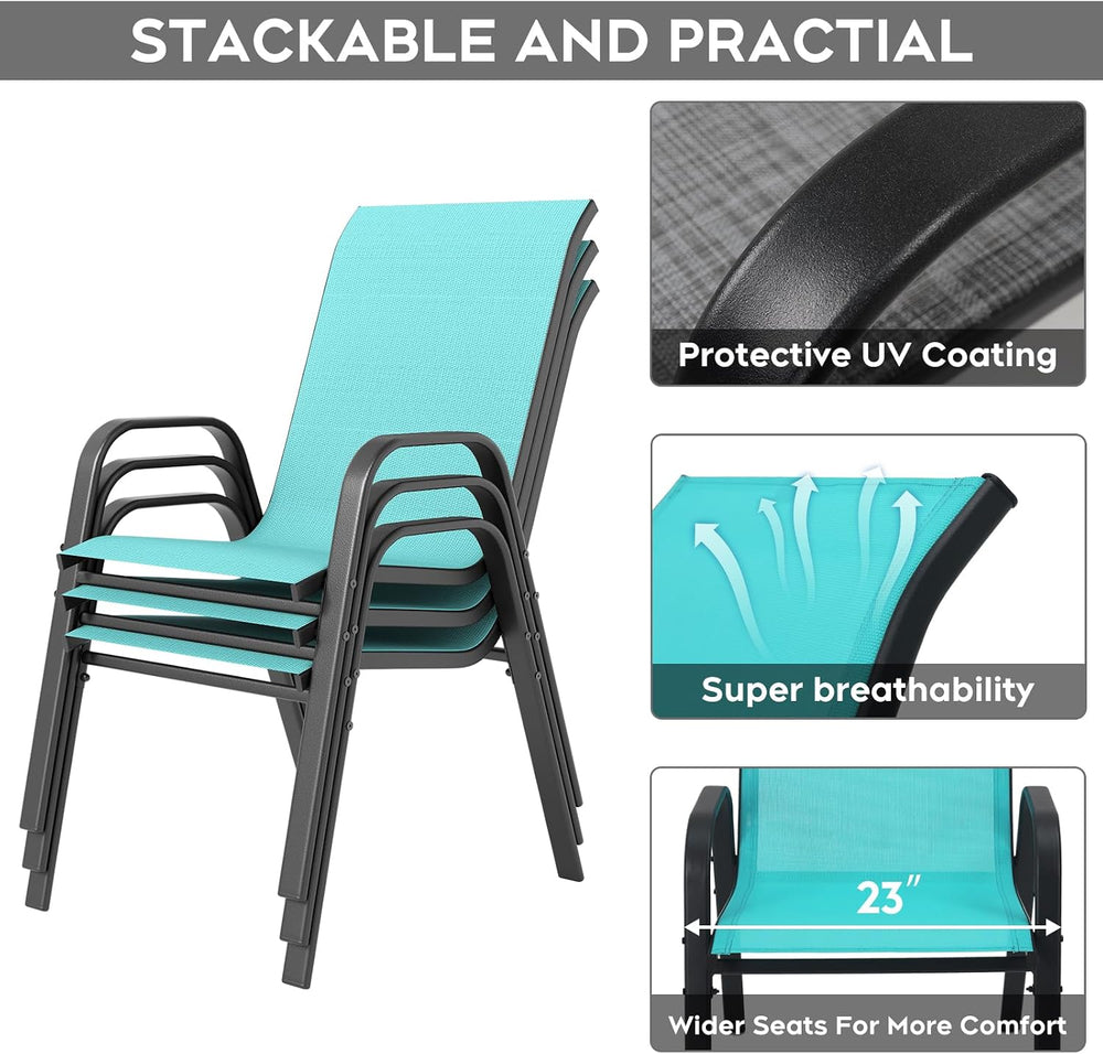 Outdoor Dining Set for 6, 7pcs Patio Table and Chairs Set with Adjustable Umb...