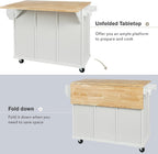 LUMISOL Rolling Kitchen Island with Drop Leaf and Storage, White | Kitchen Cart with 3 Drawers and 2 Cabinets, for Dinning Room