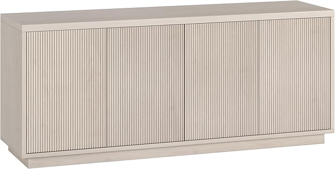 Henn&Hart Fluted TV Stand for TVs up to 65" with 2 Concealed Ribbed Storage Cabinets and Adjustable Shelves for Living Room, Family Room, or Office, Beech White