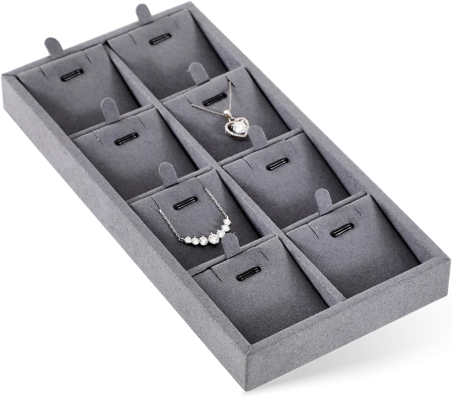 Dark Blue Jewelry Display Tray Ring Necklace Earring Bangle Organizer Multifunctional Storage Case for Jewelry Showcase (Long 8 Grids Pendant Tray)