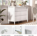 3 Piece Bedroom Set, Vintage 6 Drawer Dresser and Nightstand Sets for Bedroom, Night Stand Set 2 & Kids Dresser with Solid Wood Legs, Chest of Drawers Storage Cabinet Set, White