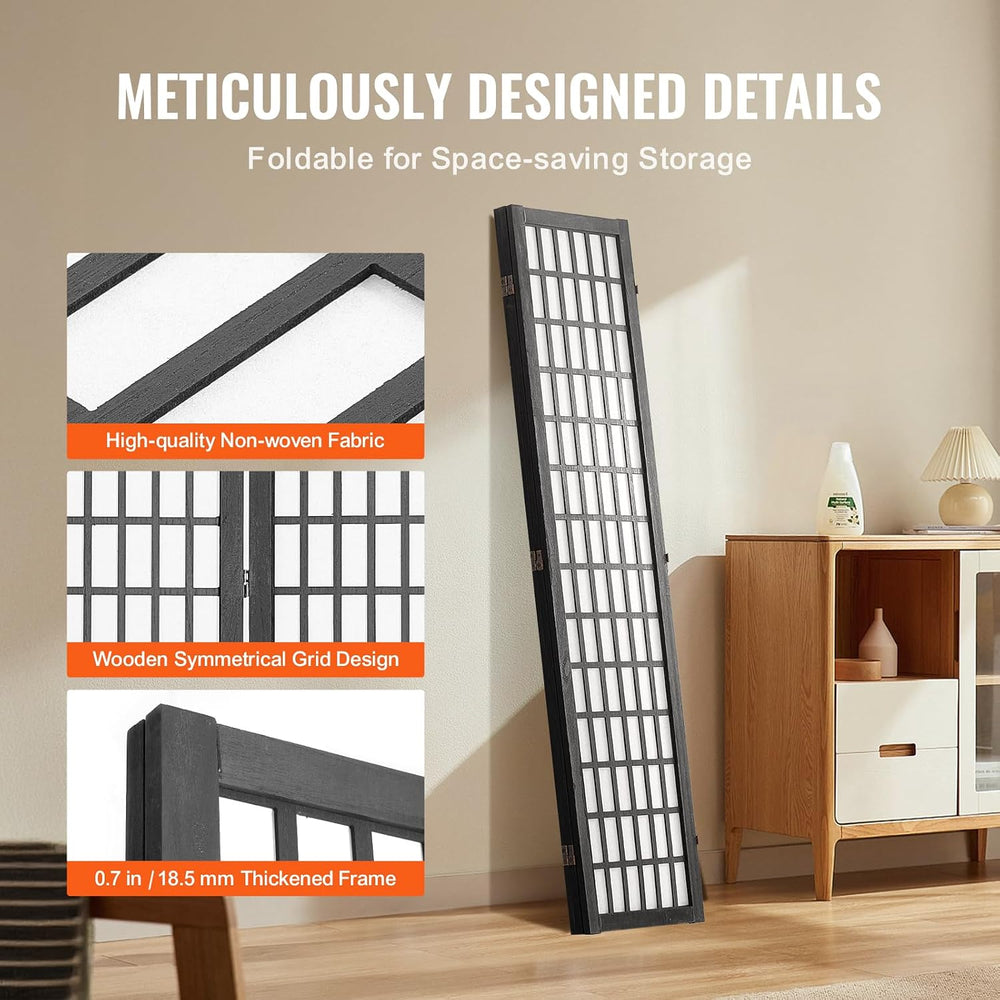 VEVOR Room Divider, 3 Panel Japanese Room Divider, Wood Folding Privacy Scree...