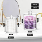 ME.FAN Qtip Holder Dispenser - 4 Pack 10oz, 12oz Clear Plastic Apothecary Jars Set - Restroom Bathroom Makeup Organizers Containers for Cotton Ball/Swab/Round Pads, Floss, Hair Ties, Bath Salt