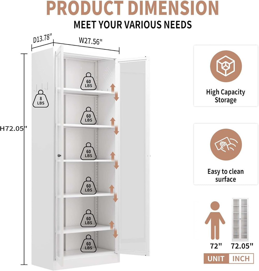 Tall Kitchen Cabinet Storage, Food Pantry Cabinet with Doors and Shelves, Tal...