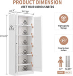 Tall Kitchen Cabinet Storage, Food Pantry Cabinet with Doors and Shelves, Tall Kitchen Cabinets with 5 Adjustable Shelves, White Metal Cabinets for Dining Room (White + Glass Door + Metal)