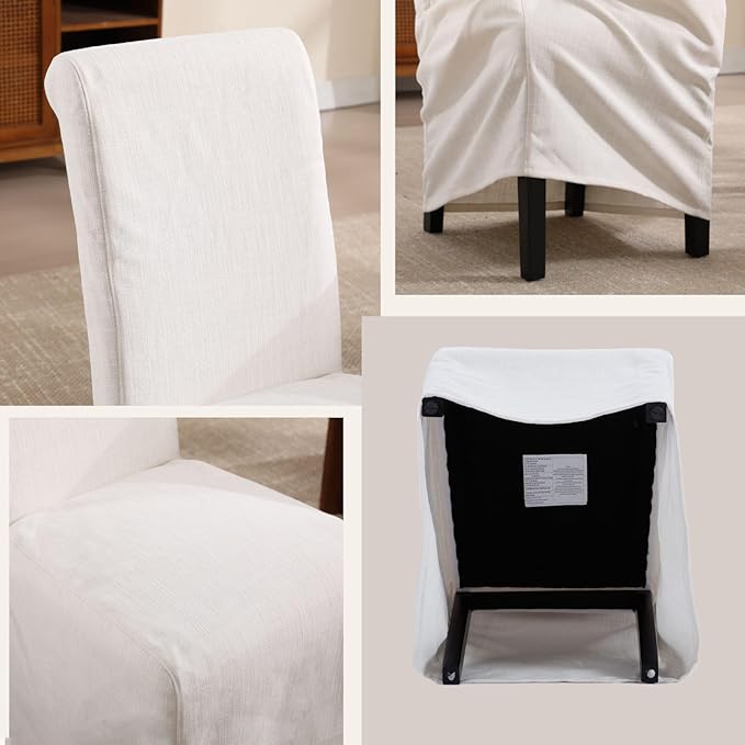 Parsons Dining Chairs Set of 4 Fabric Upholstered Kitchen Chairs with Wood Legs Armless High Back Side Chairs with Removable Skirt for Dining/Living Room,Banquet, Beige