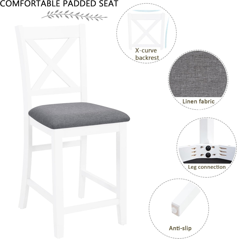 LUMISOL 5-Piece Counter Height Dining Set, Wooden Square Table with 4 Chairs,...