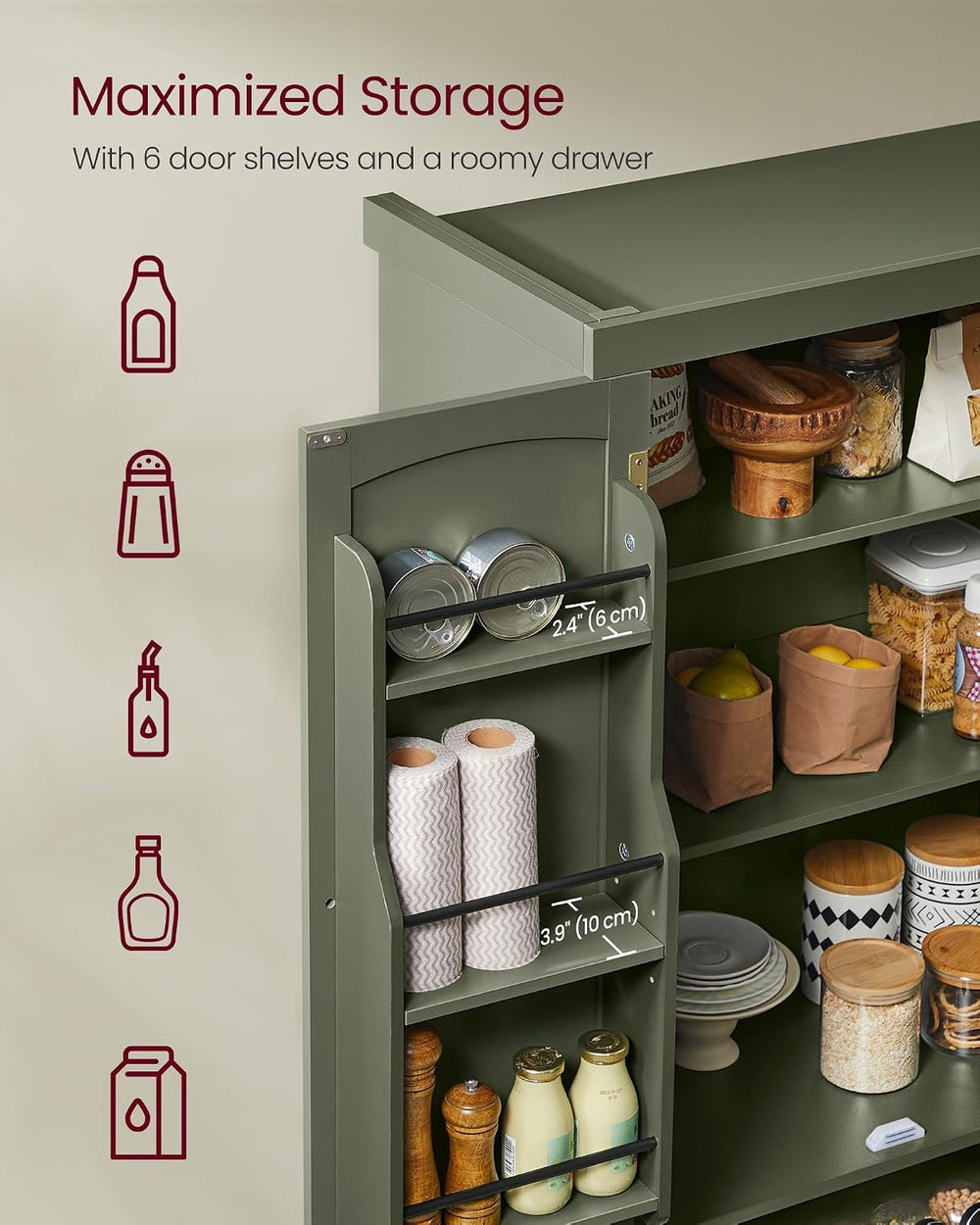 VASAGLE Pantry Cabinet, 15.7 x 30 x 71.7 Inches, Freestanding Tall Cupboard S...