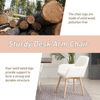 Desk Chair No Wheels Vanity Chair Makeup Chair Comfy Accent Chair for Living Dining Room Bedroom Home Office Mid Century Modern Upholstered Armchair Sofa with Wood Legs (Wool White, 1)