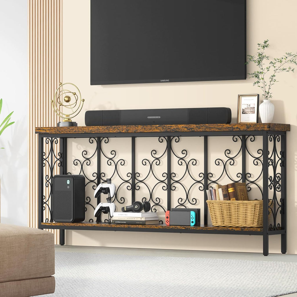 ikkle 70.9" Narrow Sofa Table Behind Couch with 2-Tier Storage Shelf. | Industrial Console Table with Auspicious Cloud Design and Premium Water-Resistant Wood Finish.Fit for Entryway, Living Room.