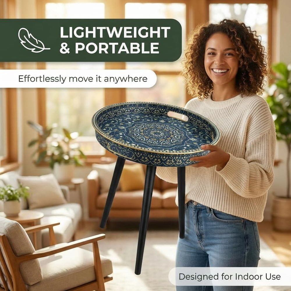 Round Indoor Side Tables with Detachable Wooden 3 Legs, Versatile Tray Table,...