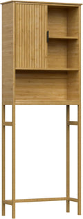 BlueWish Over The Toilet Storage Cabinet, Bamboo Over Toilet Storages with Fluted Door, Over The Toilet Cabinet Bathroom Organizer, Bathroom Shelf Over The Toilet, Storage Rack, Natural