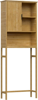 BlueWish Over The Toilet Storage Cabinet, Bamboo Over Toilet Storages with Fluted Door, Over The Toilet Cabinet Bathroom Organizer, Bathroom Shelf Over The Toilet, Storage Rack, Natural