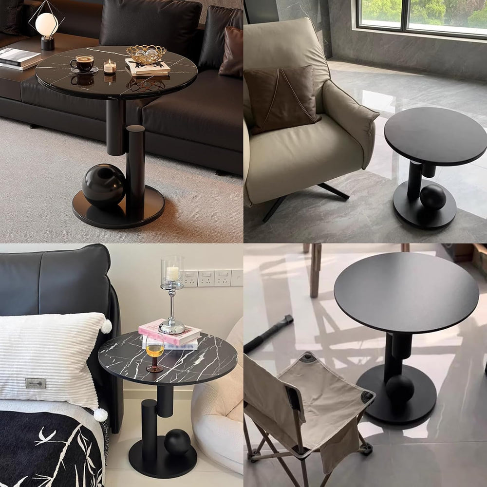 Metal End Table, Living Room Coffee Table with Marble Tabletop, Modern Geomet...
