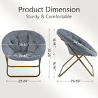 YSSOA Saucer Chair, Comfy Faux Fur Chair for Bedroom, Saucer Chairs for Adults, Teens, Round Shaped Moon Chair with Foldable Metal Frame, Grey