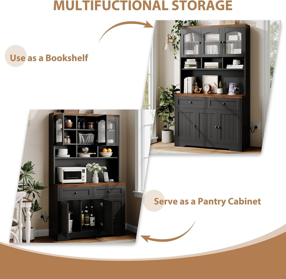 Garvee 71" Pantry Cabinet with Charging Station, Tall Kitchen Pantry Sto...