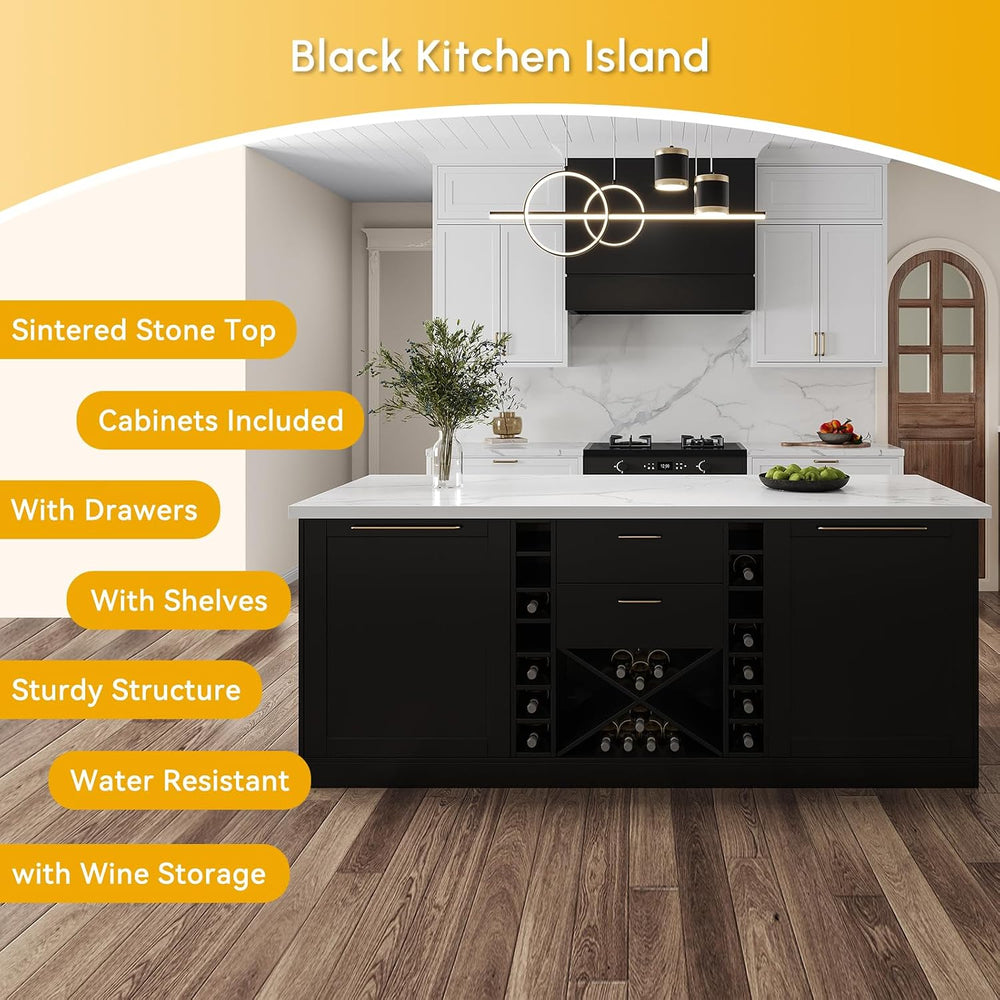 homary 72" Modern Kitchen Island with Storage & Wine Rack, Natural &...