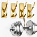 pickpiff 13 LB Self Adhesive Coat Hooks for Hanging: Heavy Duty Stainless Double Wall Hook for Towel, Backpack, Hat, Sturdy Metal Hanger for Bathroom, Bedroom, Door, Wall Mounted, 4-Pack, Brushed Gold
